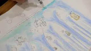妖精の森の鉛筆書き仕上げと透明水彩で色塗り【こりすのアトリエ】