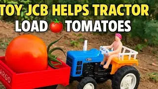 Toy JCB Helps Tractor Load Tomatoes 🍅 | Kids Farm Play Video | Outdoor Toys
