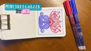 Mini Sketchbook Art Series | Zentangle Symmetry Drawing | Flowing Patterns in Red & Blue