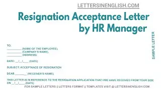 Resignation Acceptance Letter By HR Manager - Letter of Acceptance of Resignation to Employee by HR