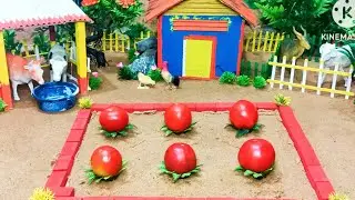 DIY farm diorama with mini house by lake | animals barn - cow shed | mini water pump