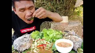 ASMR Eating yummy big fish, vegetable  _ Mukbang thai food  _  Thai eating show  _ ASMR Food #200