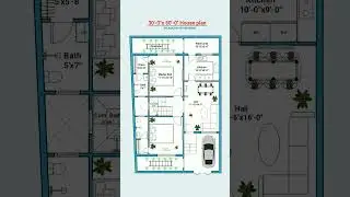 30x50 house plan with car parking, 2bhk 30' by 50' home plan, 30*50 house design, house map #shorts