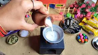 Miniature Melody Tea Full Recipe / Chocolate Chai / Miniature cooking ASMR  Indian