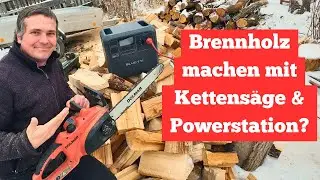 Making firewood with an electric chainsaw and power station