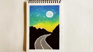  Easy Moonlight night scenery painting | soft pastel drawing tutorial | starry Roadside painting 