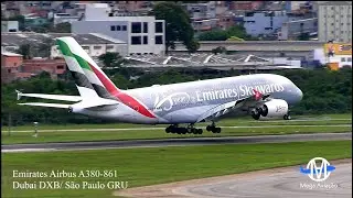 MAIOR AVIÃO DE PASSAGEIROS A380 DA EMIRATES POUSA NO AEROPORTO DE GUARULHOS COM PINTURA LINDÍSSIMA!!