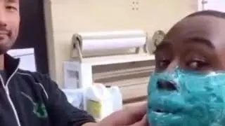 tyler the creator with blue mold/wax on his face