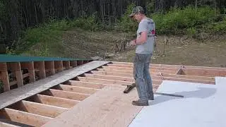 Pole barn 2nd story shop floor, tool for installing T&G flooring.