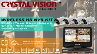 Crystal Vision All-in-One HD 4CH Wireless Surveillance System NVR CCTV with Built-in 10.1