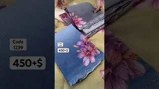 Сари Kota Chex с цифровым принтом в виде цветочных узоров в градиенте, вышивкой Siroski, фестонча...