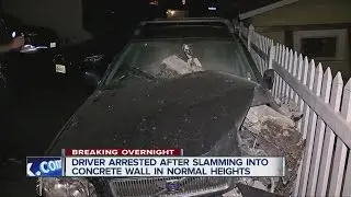 Driver slams into concrete wall in Normal Heights, arrested
