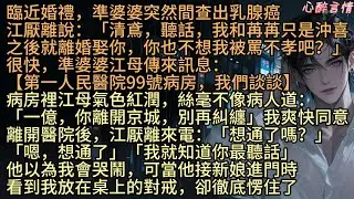 《已是相思不負雪》「清鳶，聽話，我和苒苒只是沖喜之後就離婚娶你，你也不想我被罵不孝吧？」臨近婚禮，準婆婆江母突然間查出乳癌，病房裡江母氣色紅潤，絲毫不像病人道：「一億，你離開京城，別再糾纏江厭離」