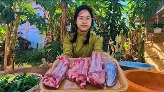 Homemade Khmer Cooking | Sour Khneng Leaf Soup with Pork Ribs