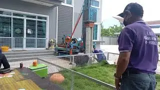 Foundation construction. Micropiles. Mobile pile driving cranes. House construction.