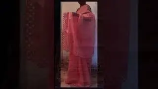 Cut Work on  Tomato Red Shade Organdy Saree