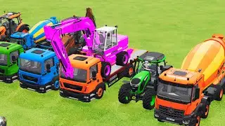 TRANSPORTING EXCAVATOR MIXER TRUCK TRACTORs Backhoe loaders Beamng.Drive Game FARMING SIMULATOR 22