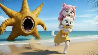 😱🐱 The Kitten and Mama Cat Escape the Giant Starfish in a Heart-Stopping Moment! ⭐🌊 | Cat Story