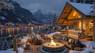 Calm Night Jazz by the Fireplace at Snowy Riverside Café Terrace ☕ Cozy Winter Jazz for Study & Rest
