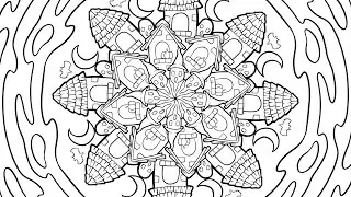 Halloween Haunted House Mandala Coloring Page | Spooky Castle and Moon Pattern