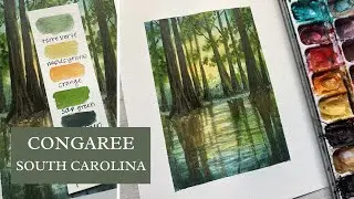 WATERCOLOR TUTORIAL | Congaree National Park | Step-by-Step Swamp | South Carolina | Forest Painting