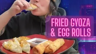 ASMR. CRUNCHY. Fried chicken gyoza dumplings. Air fried pork egg rolls (Eating sounds//no talking)