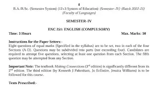 BA / BSc 4th Semester English Compulsory Syllabus 2024 GNDU University | Ba 4th Semester Syllabus