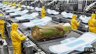 Inside The Largest Modern Banana Stem Factory & Sanitary Pad Production Process (Full Process)