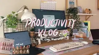 PRODUCTIVITY vlog˚ ᡣ𐭩 nail art, clay charm, designing on illustrator
