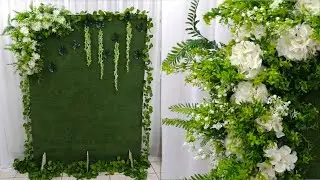 Como Fazer Painel de Muro Inglês Com Grama Artificial e Flores Para Decoração de Festa