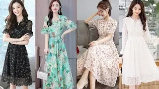 Gorgeous & Modern style floral print chiffon  dress designs for summer//daily wear chiffon dress