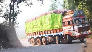 Heavy Loaded Truck Driver Full Turning Driving Skills at Ghat Road - Truck Videos - Lorry Videos