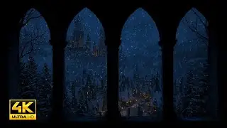 Winter Night at Hogwarts in 4K ❄️ Window View,  Blizzard Sounds & Harry Potter Ambience for Sleep