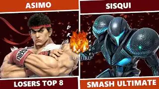 Dr. Insano's Bonfire 3: Losers Top 8 - Asimo (Ryu) Vs Sisqui (Dark Samus) SSBU