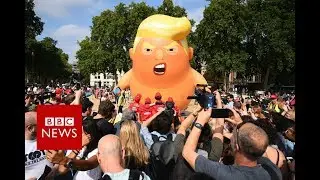 Trump in the UK: Trump blimp is up and away - BBC News