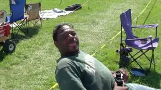 A fan of Gift of Wings enjoying his camp site in Veterans Park on Milwaukee's  Lakefront