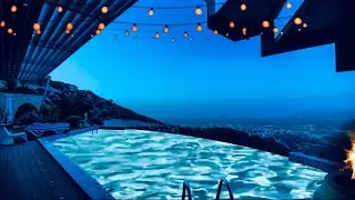 Infinity Pool Ambience w/ fire pit 🔥 overlooking city at night | Relaxing Private Pool Ambience