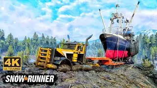 Peterbilt 389 Offroad Truck Towing a Fhising Boat on Dangerous Muddy Road In SnowRunner Season 14