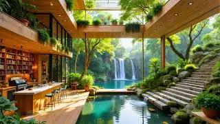 Elegant Indoor Jazz Cafe for Mental Ease | Soft Jazz Music with Fresh Breeze Lake for Relaxation