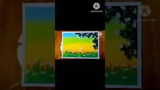 Easy Nature Scenery Painting | Beautiful Sunset and Meadow Landscape #art #shortsfeed