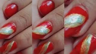 Red & Silver nail polish nail art Easy DIY nail art without any tools#nailarttutorial#nailar