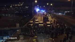 Drone footage captures late-night protest on Crescent City Connection