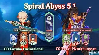 C0 Kazuha Furinational & C0 Dehya Hyperburgeon Spiral abyss 5.1 Floor 12 Full Star | Genshin Impact