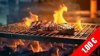 Steak Searing Over Fire &ndash; Authentic Backyard BBQ Stock Footage (HD 1080p)