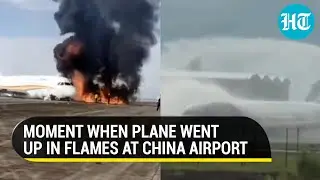 On Cam: Tibetan Airlines plane catches fire at China airport; Terrified passengers run to safety