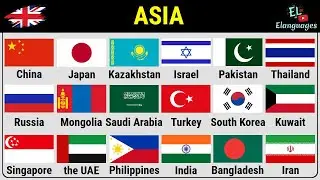 Countries in Asia with flags - Learn English Vocabulary