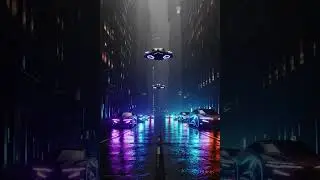 a cyber noir scene in light rainfall and medium dense fog with futuristic cars