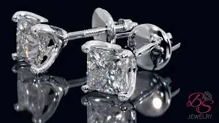 2 CTW Princess Cut Lab Diamond Stud Earrings 