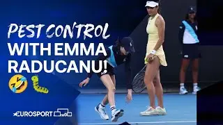 WATCH Britain's Emma Raducanu seeing the funny side of an insect arrival 🐛 | Australian Open 2024 🇦🇺