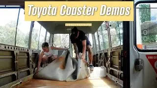 Interior demos - Turning our Toyota Coaster bus into a motorhome! Episode 2.
